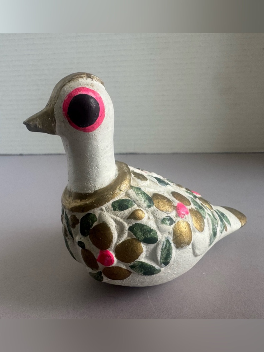 Mexican Folk Art Pottery Hand-Painted White Decorative Bird Figurine